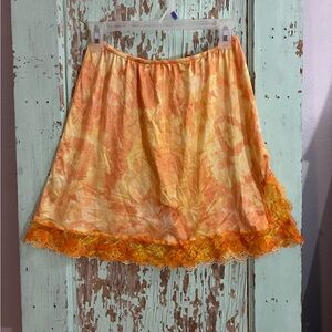 VTG Orange Tie-Dye Slip Skirt with Lace Trim